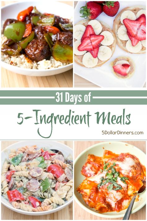 31 Days of 5 Ingredient Meals from 5DollarDinners.com 5 Ingredient Meals, Easy To Make Meals, Lazy Meal Prep, Easy Delicious Dinner Recipes, Meals On A Budget, Budget Cooking, Making Dinner, Simple Meals, 5 Ingredient Recipes