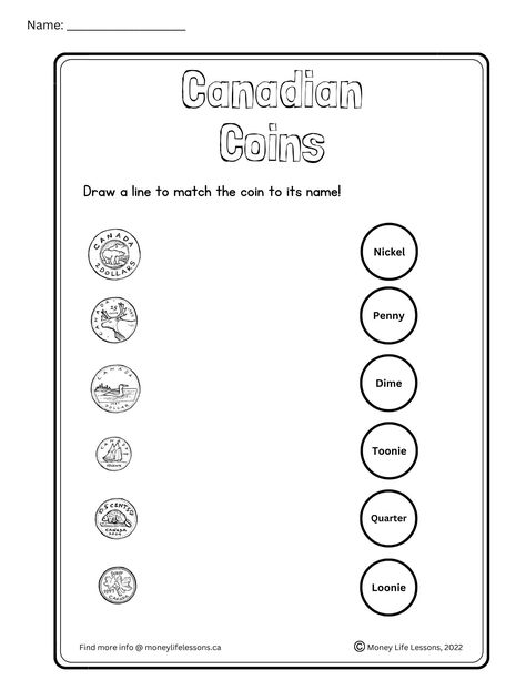 This Pin is a worksheet that students work on to match Canadian coins to their name. Grade 2 Ontario Curriculum, Canadian Money Worksheets, Financial Literacy Worksheets, Canadian Social Studies, Math Money, Consumer Awareness, Canadian Money, Money Worksheets, Canadian Coins