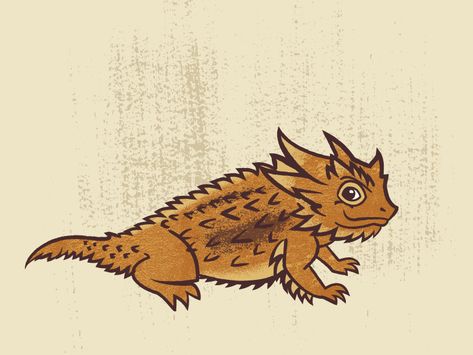 Texas Horned Lizard by Lin Zagorski Horned Toad Drawing, Horned Toad Art, Horned Lizard Tattoo, Toad Cartoon, Texas Horned Lizard, Mascot Drawing, Lizard Logo, Thorny Devil, Lizard Tattoo