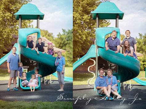 Family Pictures At Playground, Playground Family Photoshoot, Grandchildren Pictures, Lenexa Kansas, Park Family Photos, Olathe Kansas, Extended Family Photography, Extended Family Photos, Large Family Photos