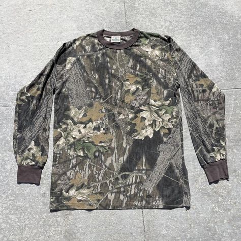 ✨Vintage 90s Real tree all over print long sleeve... - Depop Long Sleeve Tee Shirt, Real Tree, Mossy Oak, Long Sleeve Tee Shirts, Pocket Size, Long Sleeve Tee, Sweatshirt Shirt, All Over Print, Jean Shirts