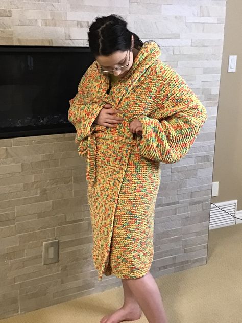 A thick cozy hand knit bathrobe pattern Bath Robe Pattern, Cozy Bathrobe, Bathrobe Pattern, Bottle Sling, Poncho Wrap, Ear Warmer Headband, Ear Warmers, Hand Knitting, Original Designs