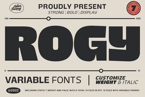 Rogy Variable Fonts Get it now!! #font #fonts #fontdesign #fontdesigns #bestfont #fontblod #handmade #handwriting #handwritten #fontfancy #fontcool #fontdecorative #fontding-bats #fontgraffiti #fontscript #fonthandwriting #fontsans-serif #fontserif #designgrapchic #premiumdesign #graphicriver #envato #envatomarket #envatoelements #creativemarket #freepik #dafont #befont #myfont #behance #shutterstock #dribbble Display Font Free, Variable Font, Strong Font, Free Commercial Fonts, Sports Fonts, Type Inspiration, Font Graphic, Font Combinations, Aesthetic Fonts