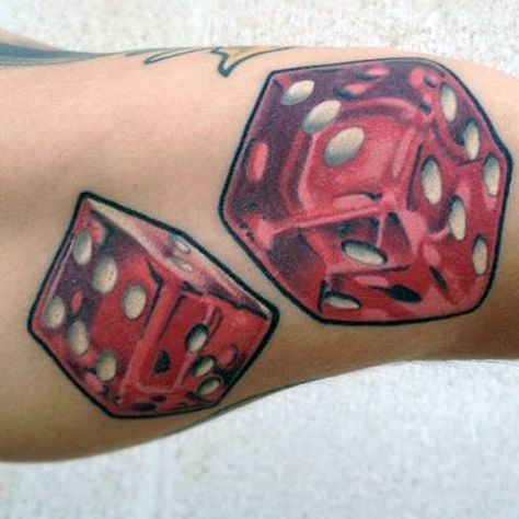 Dice And Money Tattoo, Red Dice Tattoo, Hanging Dice Tattoo, Dice Tattoo Men Forearm, 10 Dollar Tattoo Vegas, Dice Cards Money Tattoo Design, Dice Tattoos, 3d Dice, Dice Tattoo