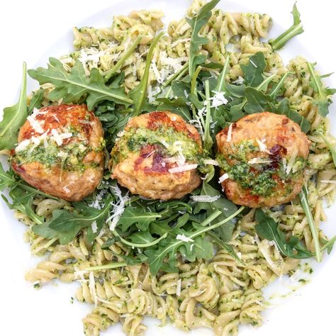 Pesto Turkey, Ground Turkey Arugula Recipes, Pesto Turkey Meatballs, Arugula Pesto Recipe, Turkey Pesto Meatballs, Turkey Meat Recipes, Pesto Meatballs, Arugula Recipes, Summer Meal Planning