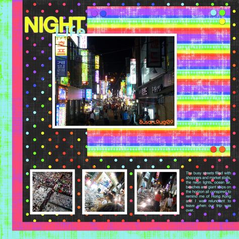 neon scrapbook layout Orlando At Night, Purple Rainbow, Scrapbook Journal, Neon Lights, Craft Organization, Scrapbooking Ideas, Neon Lighting, Bright Green, Red Purple