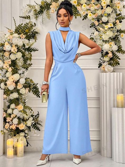 SHEIN Lady Women Solid Color Choker Neck Jumpsuit For Daily Wear In Spring And Summer | SHEIN USA Neck Choker, Wide Leg Jumpsuit, Summer Colors, Fashion Online Shop, Online Fashion, All Fashion, Men's Clothing, Daily Wear, Choker