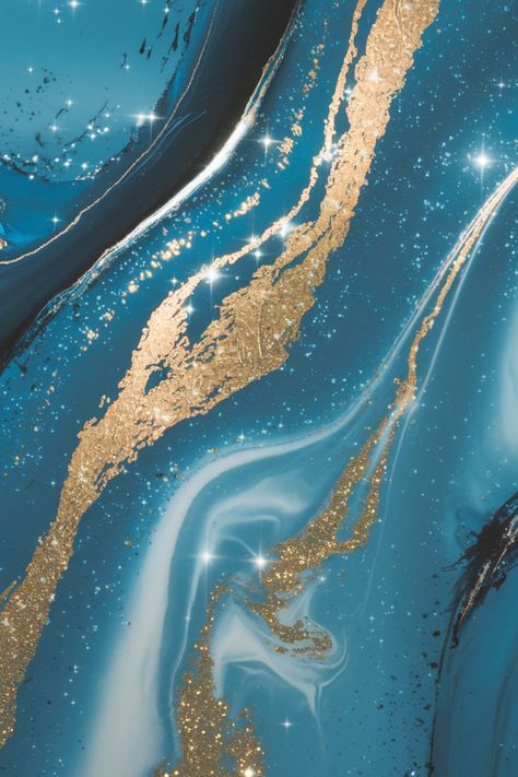 Abstract blue and gold marble swirl pattern with sparkling highlights. Resin Jewelry Ideas, Make Resin Jewelry, How To Make Resin Jewelry, How To Make Resin, Acrylic Pouring Techniques, Resin Wall Art, Epoxy Resin Art, Resin Artwork, Ocean Inspired