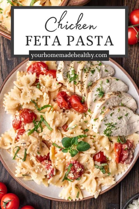 Chicken Feta Pasta Recipes, Rotisserie Chicken Feta Recipes, Chicken Spaghetti With Roasted Tomatoes, Chicken Tomato Feta Pasta, Feta Pasta Bake With Chicken, Chicken Feta Casserole, Feta Tomato Pasta With Chicken, Chicken With Feta Cheese, Chicken Feta Tomato Recipe