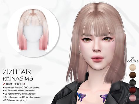 Los Sims Resource - 83 cabello Zizi Sims 4 Cc Hair Female Wolfcut, Sims4 Realistic Hair, Sims 4 Long Hair Bangs, Sims4 Cc Short Hair Female, Sims 4 Cc Hair Clothes, Asian Hair Sims 4, Sims4 Hair Cc, Short Hair Fringe, Mod Hair