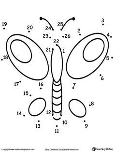 Dot to dot worksheets encourages numbers and handwriting skills for preschool, kindergarten and early elementary. Drawing A Butterfly, Dot Drawing, Dot To Dot Printables, Learning To Count, Connecting The Dots, Dot Worksheets, Improve Your Handwriting, Kindergarten Printables, Butterfly Life Cycle