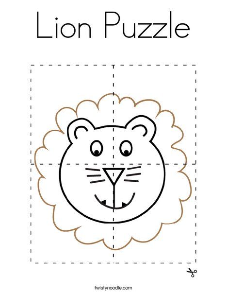 Lion Puzzle Coloring Page - Twisty Noodle Lion Activities For Preschool, Lion Activities, Lions For Kids, Lion Printable, Zoo Preschool, Lion Games, Lion Craft, Lion And The Mouse, Twisty Noodle