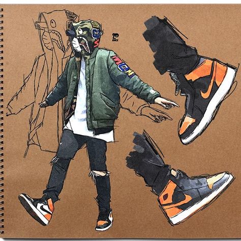 Bape x Air Jordan  Dope sketch by designer @kenr0ck! Head over to his page to check out his work and hit him up for your graphic or web design needs   @kenr0ck @kenr0ck @kenr0ck Rauch Fotografie, Arte Pin Up, Arte Doodle, Art Japonais, Dope Art, Cyberpunk Art, Drawing Techniques, Design Sketch, 그림 그리기