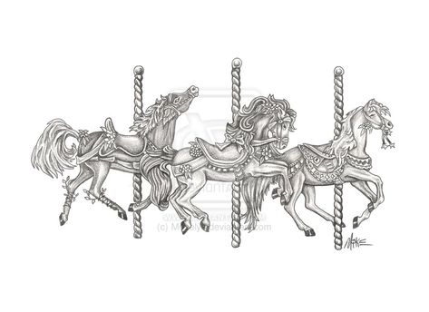 Carosel Horse Tattoo Vintage, Carousel Horse Drawing, Carousel Drawing, Circus Tattoos, Carousel Horse Tattoos, Carousel Tattoo, Circus Gifts, Carousel Design, Taurus Tattoo