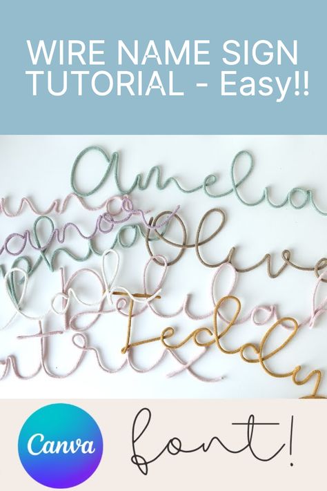 Are you looking for a creative way to decorate your child's bedroom, nursery, or home? With this wire name sign tutorial, you can create name signs that are perfect for any newborn or child's bedroom, or for any other room in your house. Have a home bar or gym?.. then simply make a sign saying "Cocktails" or a motivational sign for your home gym. Watch the tutorial and in no time you will be able to make your own unique wire sign for you and your friends! Wire Words Wall Art Diy, Wire Writing Tutorial, Wire Art Letters, Crochet Wire Name Diy, Yarn Name Sign, I Cord Wire Words, Knitted Name Sign Diy, Knitted Name Sign, French Knitting Wire Words