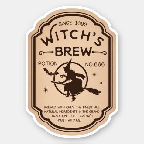 $5.70 | Witchs Brew Potion Vintage Label Sticker | Halloween Sticker | halloween drink label, funny ingredient label, spooky halloween party, vintage label illustration, apothecary, horror wizard brew, creative scary witchcraft, magic potion witch, witch theme, witchs brew Witches Brew Labels, Potion Witch, Witchs Brew, Label Illustration, Potion Making, Witchcraft Magic, Halloween Drink, Apothecary Labels, Potion Labels