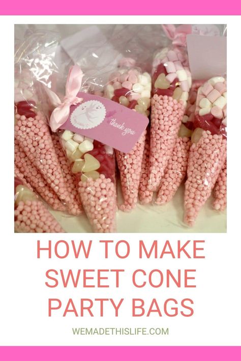 How To Make Sweet Cones For Party Bags - We Made This Life Cone Candy Bags, Cone Treat Bag Ideas, Sweet Cones Ideas, Christmas Sweet Cones, Make Sweets, Sweetie Cones, Crafting Party, Making Sweets, Candy Cone