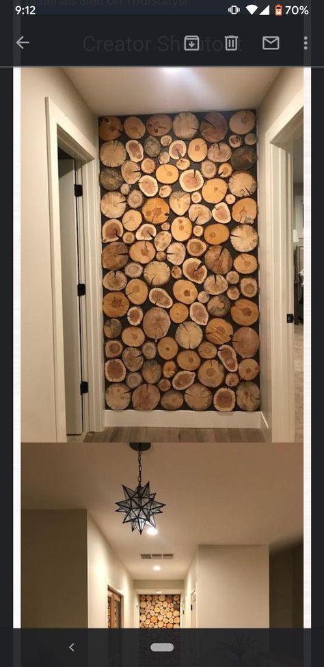 Wood Circle Accent Wall, Log Round Wall, Log Accent Wall, Wood Cookie Wall, Wood Rounds Wall, Lodge Basement Ideas, Garage Airbnb, Aframe Cabins, Lodge Bathroom Decor