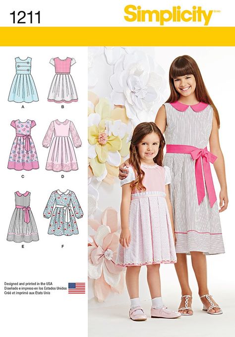 Simplicity Children's Dress Sewing Pattern, 1211 Dresses For Children, Trim Options, Simplicity Patterns Dresses, Dresses By Pattern, Girls Dress Sewing Patterns, Girl Dress Pattern, Sewing Patterns Girls, Girl Dress Patterns, Sewing Patterns For Kids