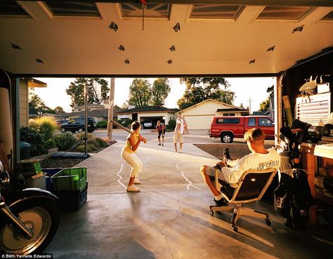 America's pastime: A family plays baseball in their drive in this sunny photograph entitled Samantha The Suburbs Aesthetic, Summer In The Suburbs, 90s Suburban Aesthetic, American Suburbs Aesthetic, Suburbs Aesthetic, Suburban Lifestyle, American Suburbs, Suburban Aesthetic, Suburban Home