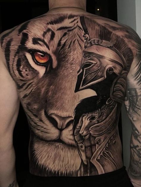 Tiger Full Body Tattoo, Back Piece Tattoo Men, Shoulder Piece Tattoo, Cartoon Tattoo Ideas, Wedding Band Tattoo, Gladiator Tattoo, Big Cat Tattoo, Animated Shows, Body Tattoo Design