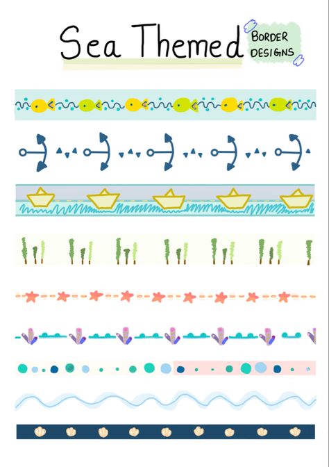 Border Design Ocean Theme, Sea Borders Design, Ocean Border Design, Beachy Products, Aesthetic Boarders, Borders Bullet Journal, Aesthetic Boarders Designs, Kids Charts, September Bujo