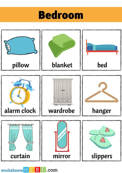 Bedroom Flashcards, Bedroom Words Names with Pictures Worksheets - WorksheetsHere.com Bedroom Worksheet, Bedroom Vocabulary, Words List, Memo Pad Design, Ukrainian Language, 7 Wallpaper, Twin Beds, Bedroom Items, Daycare Crafts