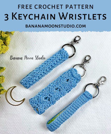 Free Crochet Pattern 3 Keychain Wristlets Easy Crochet Wristlet Keychain, Crochet Keychain Lanyard, Crochet Wristlet Pattern Free, Crochet Wristlet Keychain Pattern Free, Crochet Lanyard Pattern Free, Crochet Lanyard Pattern, Crochet Wristlet Keychain, Crocheted Keychains, Crochet Keyring Free Pattern