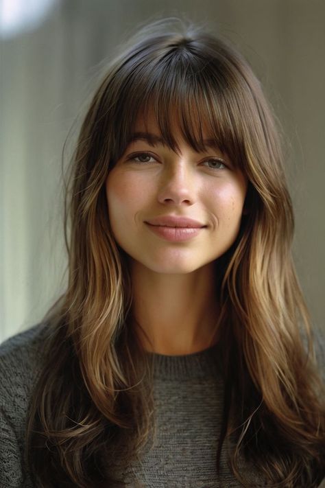 Long Layered Hair With Bangs Round Face Best Hairstyl in 2024 Bangs Long Face, Locks With Bangs, Long Hairstyles With Layers, Hairstyles With Layers, Long Layered Hair With Bangs, Bangs Ideas, Layered Hair With Bangs, Face Frame, Long Face