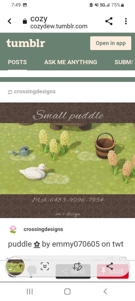 Animal Crossing Puddle Code, Acnh Pond Code, Acnh Pond Design Code, Puddle Acnh, Acnh Puddle Code, Acnh Pond Idea, Acnh Pond Shape, Water Puddle, Mini Pond