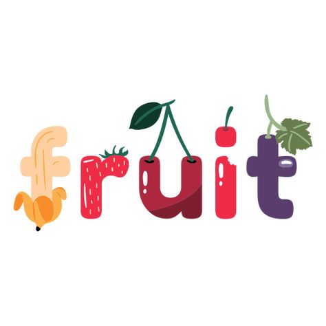 Various fruits lettering PNG Design Fruit Typography Design, Name Typography Design, Fruit Logo Design Ideas Creative, Fruit Lettering, Fruit Typography, Fruit Branding, Fruit Graphic Design, Logo Tipografi, Fruits Logo