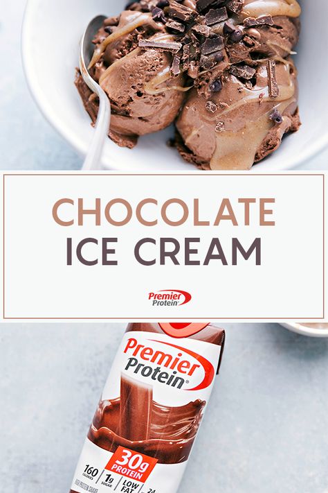 Premier Protein Chocolate Recipes, Frozen Premier Protein Shake, Premier Protein Shake Ice Cream Recipes, Ice Cream With Protein Shake, Ice Cream With Premier Protein, Premier Protein Smoothie, Protein Shake Ice Cream Recipe, Chocolate Premier Protein Recipes, Protein Drink Ice Cream