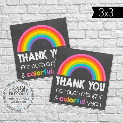 Printable Teacher Appreciation Gift Tag, Bright  Colorful Year, Teacher Gift Tag, Thank you Teacher Work Appreciation, Teacher Appreciation Gifts Printables, Teacher Appreciation Themes, Printable Teacher Appreciation, Rainbow Cards, Teacher Appreciation Printables, Teacher Gift Tags, Kindergarten Art Projects, Appreciation Ideas