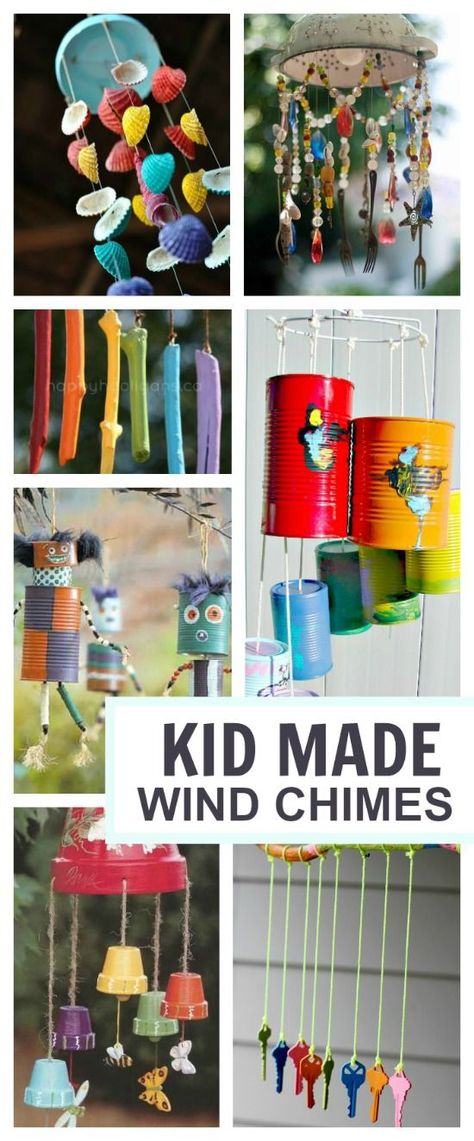 20+ wind chime crafts kids can make- these are BEAUTIFUL!  I want to make them all Decoration Creche, Make Wind Chimes, Wind Chimes Craft, Crafts Kids, Crafty Kids, Camping Crafts, Childrens Crafts, Gardening For Kids, Wind Chime