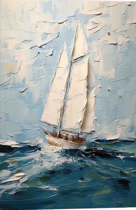 Painting Boats Acrylic, Sailing Boat Painting Acrylic, Sail Boat Paintings On Canvas, Ship Painting Acrylic, Sailboat Painting Acrylic, Painting Sailboats, Boat Painting Acrylic, Best Painting Ever, Impasto Paintings