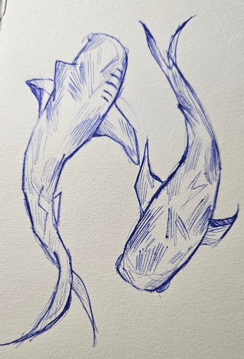 Hammerhead Aesthetic, Sea Ink Drawing, Drawing Whale Shark, Marine Animals Sketch, Hammerhead Shark Doodle, Shark Sketch Drawing, Drawing Ideas Shark, Drawings Of Sharks, Cute Shark Doodle