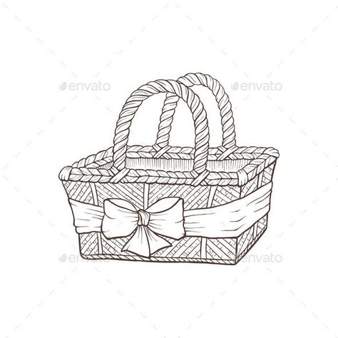 Basket Sketch, Basket Illustration, Fire Sketch, Cookie Baskets, Basket Drawing, Azumanga Daioh, Towel Organization, Diy Things, Bamboo Basket