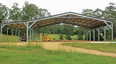 Covers & Riding Arenas | Sheds n Homes Covered Arena, Covered Riding Arena, Equestrian Building, Horse Farm Ideas, Riding Arena, Horse Barn Designs, Horse Arena, Horse Shelter, Horse Barn Plans