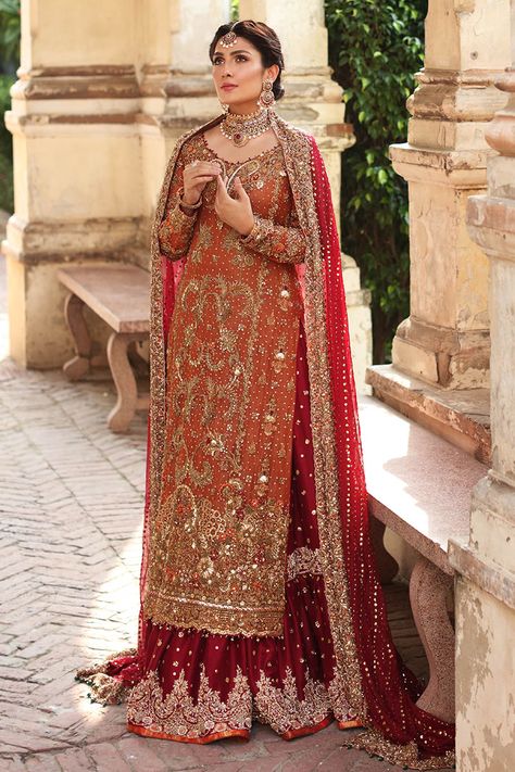 Pakistani Bridal Lehenga, Pakistani Bridal Dress, Formal Wear Dresses, Red Lehenga, Pakistani Bridal Dresses, Asian Bridal, Rust Dress, Lehenga Designs, Pakistani Bridal