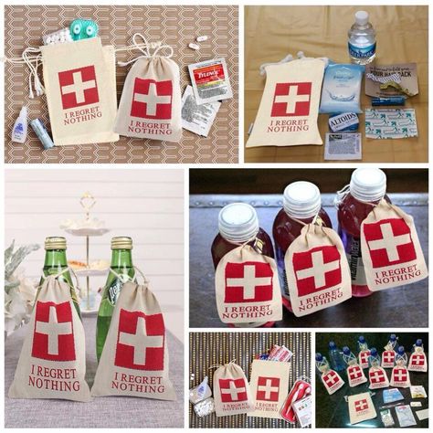 Funny Wedding Favors, Favor Bags Diy, Bachelorette Party Kits, Hangover Kit Wedding, Party Survival Kit, First Aid Bag, Wedding Guest Bags, Hangover Kit Bags, Girls Trip Gifts