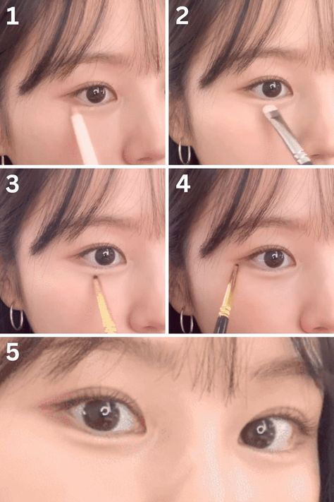 Korean aegyo sal step by step tutorial Aegyo Eyes Makeup, How To Create Aegyo Sal, Douyin Aegyo Sal, Monolid Eye Makeup Korean Tutorials, Eye Makeup Aegyosal, Bigger Eye Makeup Asian, Korean Eye Makeup Aegyo Sal, Japanese Vs Korean Makeup, Aegyo Makeup Tutorial