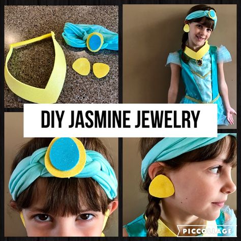 Create cheap, quick and super easy Princess Jasmine jewelry for your tiny princess! Jasmine Costume Diy, Princess Jasmine Costume Diy, Jasmine Costume Kids, Jasmine Diy, Jasmine Jewelry, Princess Jasmine Costume, Diy Carnival, Halloween Infantil, Cheap Halloween Costumes