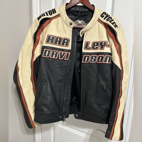 Harley Jacket, Vintage Racing Jacket, Harley Davidson Leather Jackets, Harley Davidson Jacket, Jacket Beige, Beige And Black, Lookbook Outfits, Dream Clothes, Looks Vintage