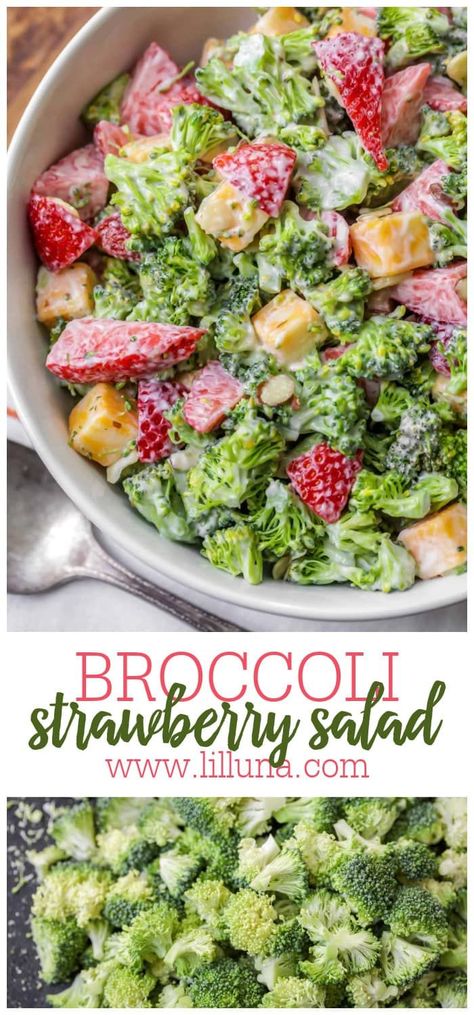 Broccoli Cauliflower Salad, Summertime Salads, Sliced Strawberries, Broccoli Salad Recipe, Fresh Salad Recipes, Strawberry Salad, Noodle Salad, Broccoli Salad, Broccoli Florets