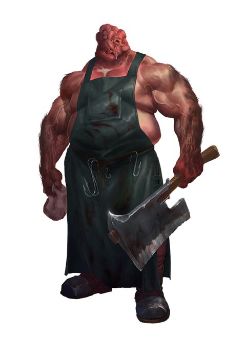 Faceless Butcher Monster - Pathfinder 2E PFRPG DND DD 3.5 5E d20 fantasy Butcher Fantasy Art, Butcher Character Art, Butcher Concept Art, Dnd Butcher, Dnd Mutant, Dnd Monster Concept Art, Fantasy Butcher, Butcher Character Design, Fantasy Mutant