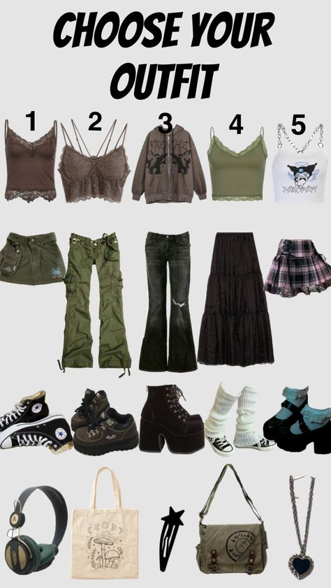 Choose your outfit grunge edition! #grunge #chooseyouroutfit #outfitinspo #vintage Grunge Outfits Earthy, Hot Weather Punk Outfits, Clothing Styles Grunge, Grunge Outfits Accessories, Grunge Outfit For School, Outfit Inspo 90s Grunge, Grunge Look Outfits, Grunge Outfits Soft, 90s Grunge Clothes Aesthetic