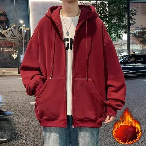 Casual Cool: 25 Relaxed Yet Trendy Outfit Fashion Designs Red Hoodie Outfit Men, Red Casual Outfit, Red Outfit Men, Red Hoodie Outfit, Red Jacket Men, Baggy Sweatshirt, Hoodie Outfit Men, Man Clothing, Hoodie For Men