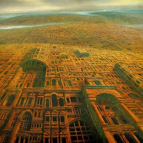 Painting Architecture in Surreal Worlds. Fantastic landscapes, dreamt up by a very imaginative artist, Marcin Kołpanowicz. More information & more images from this Artist, Press the Image. Zdzisław Beksiński, Cosmic Horror, Virtual Museum, Surrealism Painting, Fantasy Places, Fantasy Concept Art, 판타지 아트, Environment Design, World Building