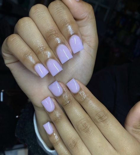 Birthday Acrylic Nails Short Purple, Nails Short Purple Light, Short Square Acrylic Nails Lavender, Purple Gel Overlay Nails, Light Pink And Lavender Nails, Short Nails Purple Lavender, Lavender Overlay Nails, Light Purple Nails Short Square, Milky White And Purple Nails