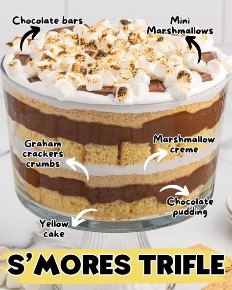 Princess Pinky Girl Dessert Trifle, Smores Dessert, Princess Pinky Girl, Pinky Girl, Trifle Desserts, Trifle Recipe, Recipe Girl, Yellow Cake, Mini Marshmallows